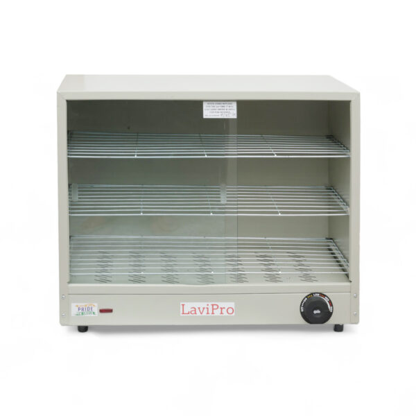 LaviPro Electric Patties Hot Case | 50-Piece Capacity Sliding Door Food Warmer Jumbo | 1100W Commercial Puff Warmer Oven for Bakery & Fast Food Counter | Grey Finish | Adjustable Thermostat | Made in India - Image 4